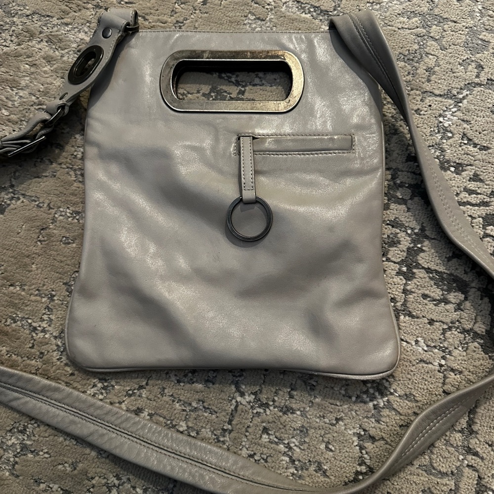 HOBO Gray Crossbody Bag with Adjustable Strap and Minimalist Design